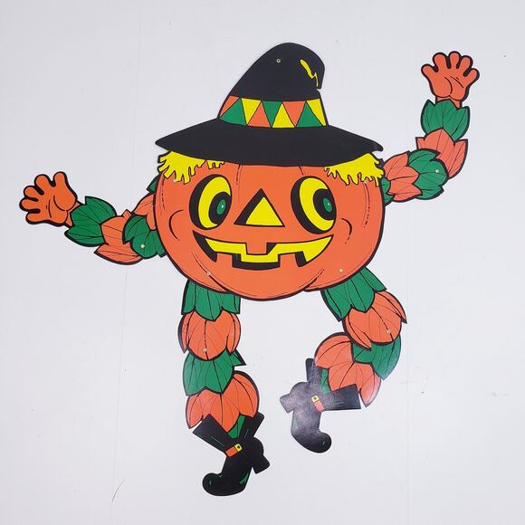 Vintage Other - Halloween Pumpkin Jack O Lantern Die Cut Decor Jointed Arm Legs Vintage 30"